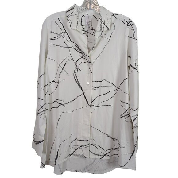 Wynne Layers long sleeve black white geometric high low Tunic button front sz XS - Picture 1 of 13